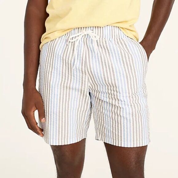 J. Crew Blue and Gray Seersucker Swim Trunks Size Small - Picture 2 of 10